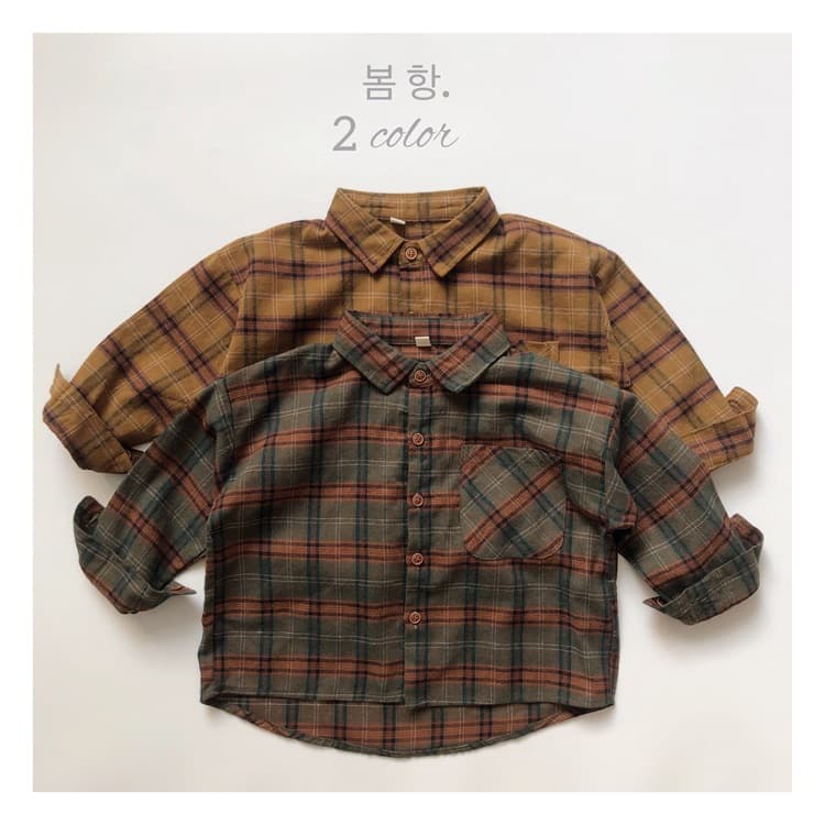 Retro plaid Korean style shirt, new spring and autumn style, cotton and linen collared top, brushed and stylish for boys and girls.
