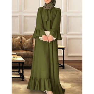 Xiyin Hot Selling Abaya Women Dresses Lace-up Ruffle Dress
