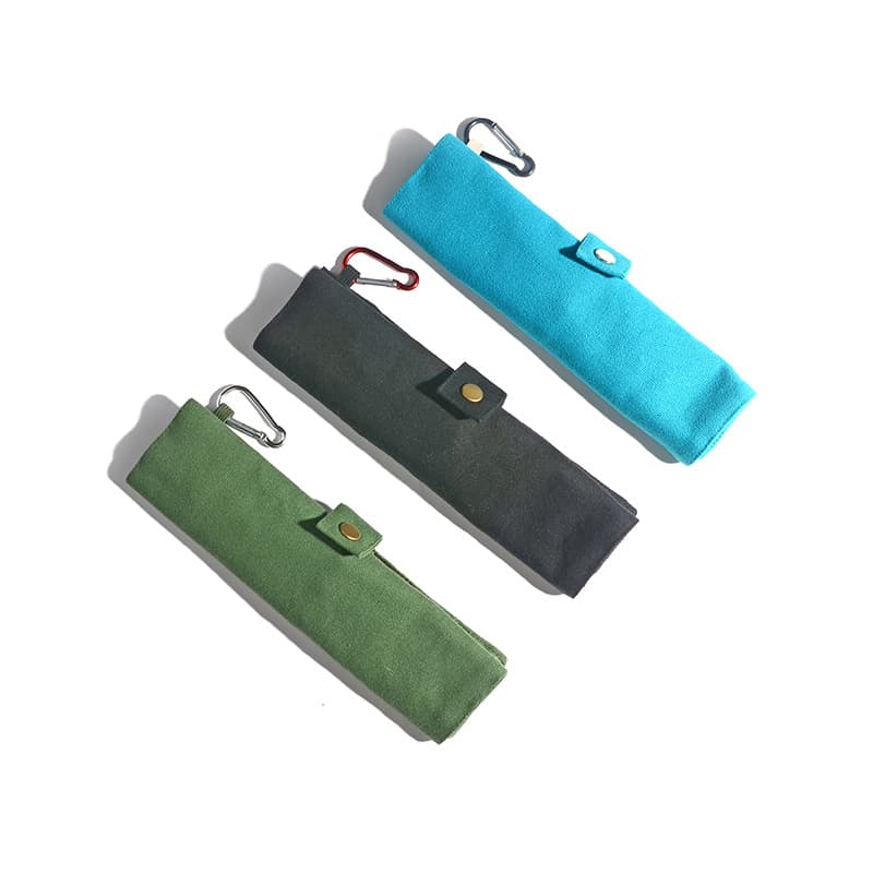 Outdoor Cutlery Set Bamboo Wood Chinese Style Portable Storage Bag Cotton Canvas Roll-Up Bag Six-Piece Camping