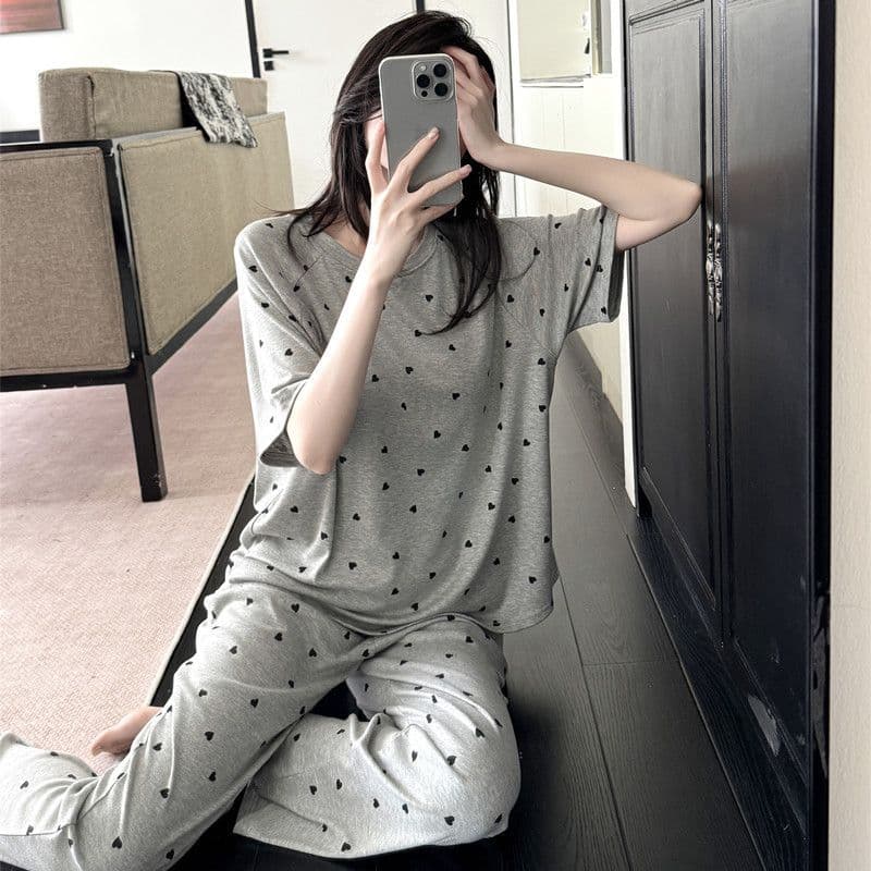 Modal pajamas for women with breast pads, summer Korean style loose short-sleeved trousers, casual thin home clothes, cross-border wholesale
