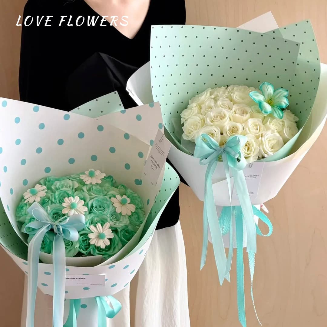 Changyi wholesale Korean style polka dot mint green wrapping paper simple small fresh polka dot flowers bouquet floral material