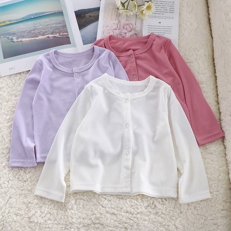 Girls' Long-Sleeve T-shirt Summer Style Baby Cardigan Top Korean-style Candy Color Outerwear Ice Silk Sun Protection Thin Layer