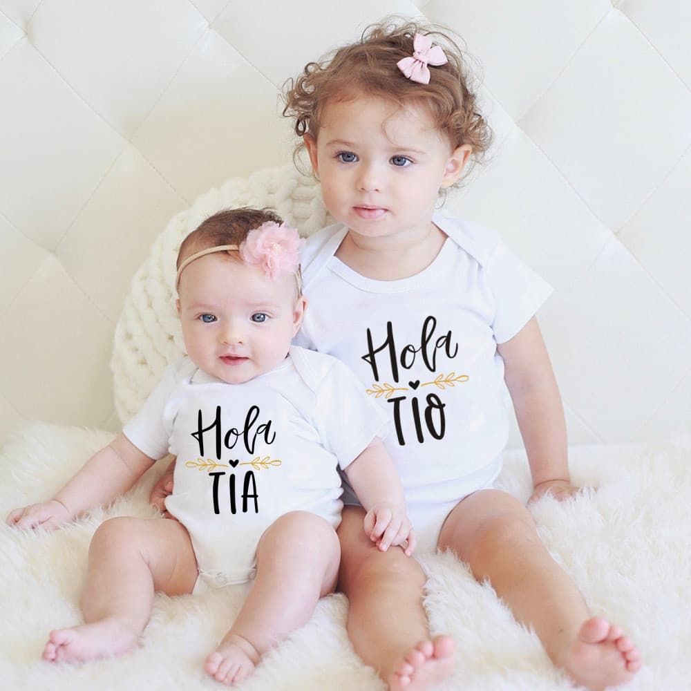 Cross-border Bestseller Hola TIA/TIO Spanish Letter Print Twin Baby Bodysuit Pure Cotton Romper