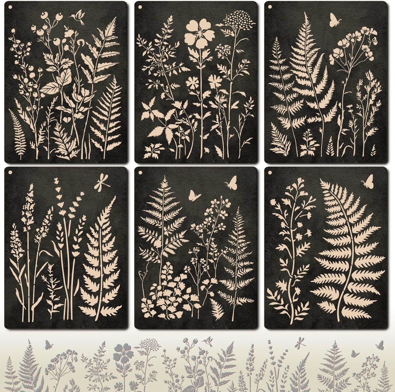 Cross-Border Amazon 6-Piece Plant Wall Stencil Large Plastic Fern Leaf Flower Stencil DIY Seamless Stencil