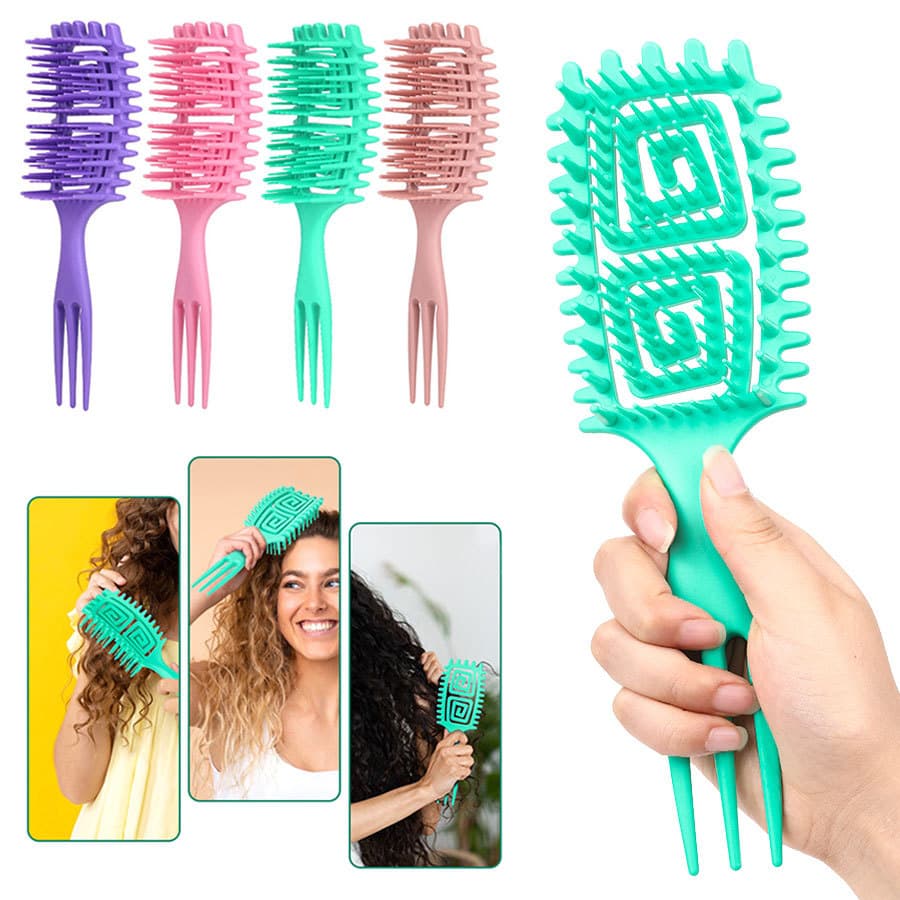 Cross-border hot style Neptune Maze three-prong styling comb bouncing curling comb hair styling all-in-one shampoo hair brush hollow comb