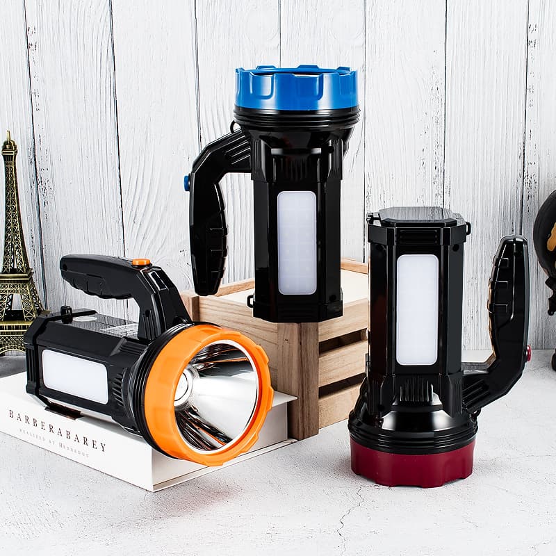 Susen high-intensity LED large portable flashlight with side light, rechargeable multi-functional long-range fire emergency searchlight