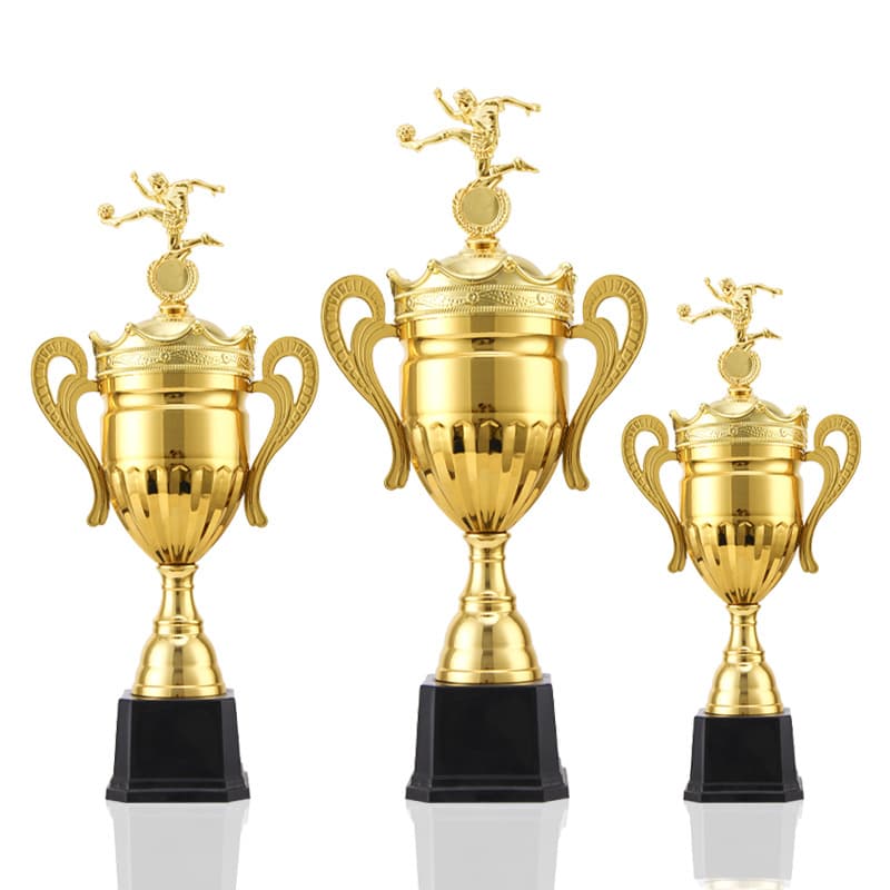 Universal metal crown trophy, sports meet, basketball, football crown trophy, double handles with lid, gold cup, logo can be added.