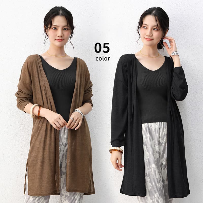 Spring-Summer Mid-Length Tencel Cardigan for Women, Thin Shawl Sun Protection Jacket, Air Conditioner Sweater Loose Versatile Casual Long Sleeve Outerwear