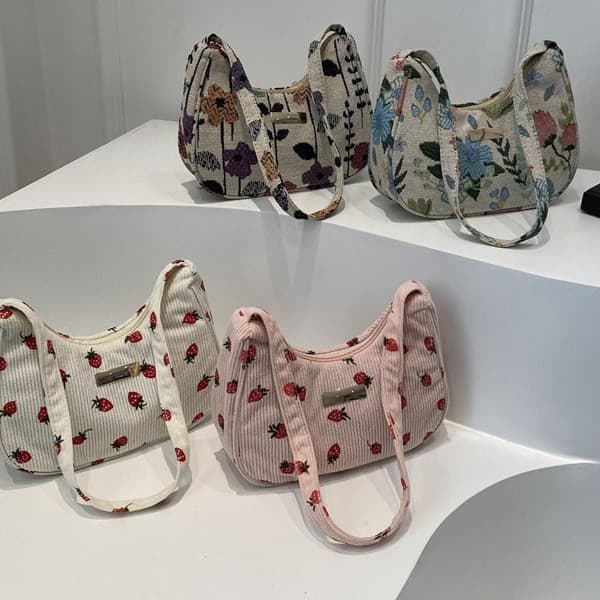 Cross-border floral underarm bag, niche design, fashionable women's bag, retro print, daily casual versatile small bag