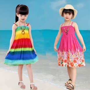 Girls Beach Dress Kids Summer Dress Seaside Vacation Baby Dress Strappy Dress Mother-Child Matching 3D Butterfly