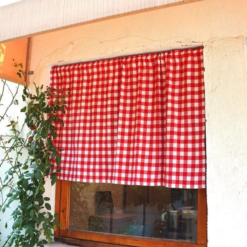 Cotton and linen American short curtain plaid curtain door curtain high-end punch-free decorative curtain half curtain block curtain B&B soft decoration