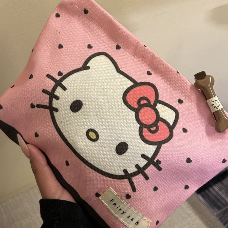 Original Sweetheart Hello Kitty Large Capacity Cosmetic Bag Portable Liner Storage Bag Travel Headphones Coin Purse