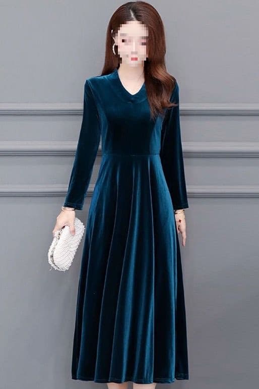 Velvet Dress Autumn New Fashion Plus Size Long Sleeve Tummy Cover Mother Dress