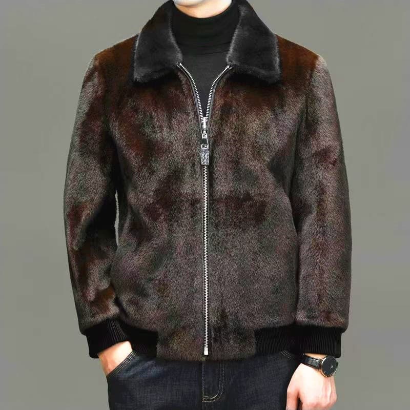 Lowest Price Online Haining Premium Fur Men's Mink Winter Thick Warm Turn-down Collar Cold-weather Jacket Mink Fleece Coat