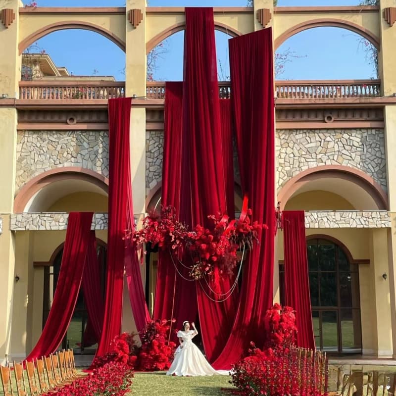 Wedding Red Series Milk Silk Stretch Fabric Curtain Wedding Hall Hotel Stage Korean Multi-layer Ceiling Backdrop Decoration