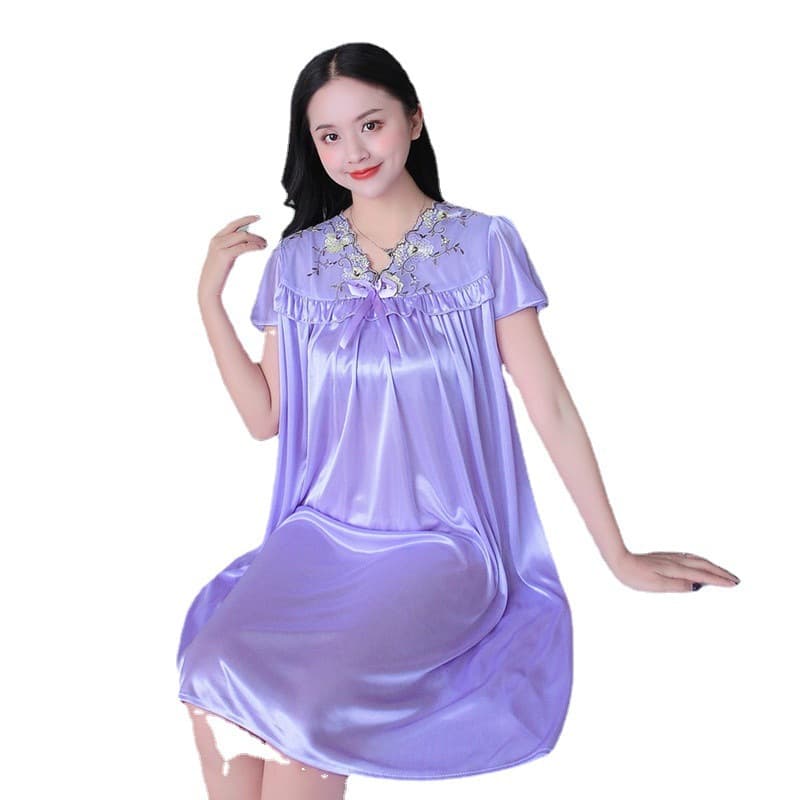 Ice Silk Pajamas Nightdress Full Light Sexy Large Size Short Sleeve Fat Girl Mom Home Clothes Wholesale Cross Border Summer