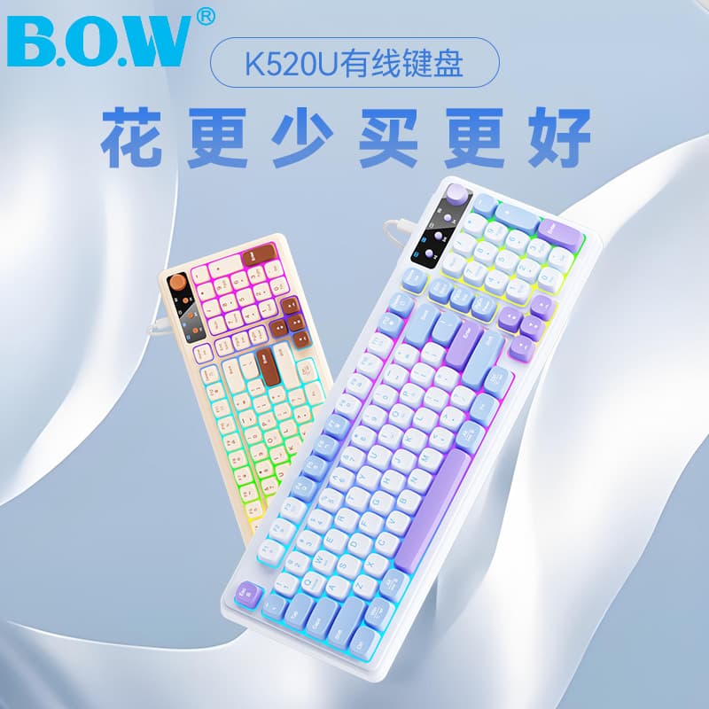 BOW Hangshi K520U Wired Keyboard for Laptop and Desktop, RGB Keyboard for Typing, Wholesale