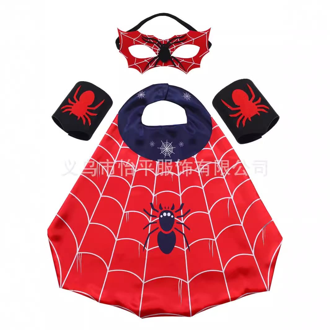 Children's Spider-Man cape cartoon superhero mesh cape mask wristband Halloween game role-playing gift