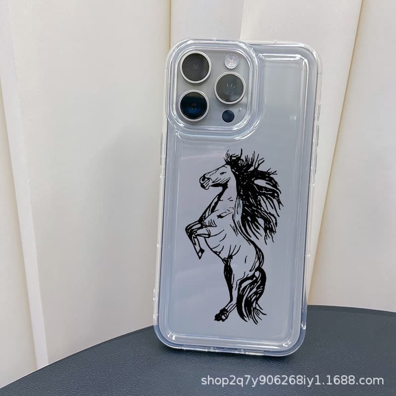 Black Horse Compatible Apple 15 Phone Case iPhone 14 Pro Creative 13/11 Pro Max Transparent 16 Protective XM