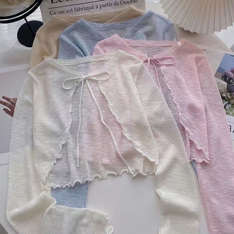 Summer Sunscreen Cardigan with Ice Silk Knit Women's Short Skirt with Suspender Small Shawl Air-conditioning Shirt Thin Jacket