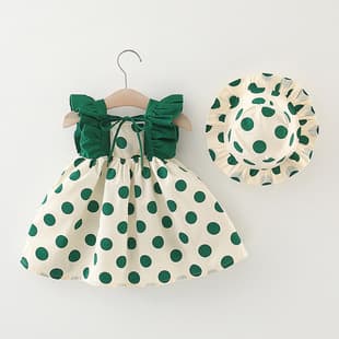 Girls Dress 2025 Summer New Korean Style Floral Cotton Dress Baby Elegant with Hat