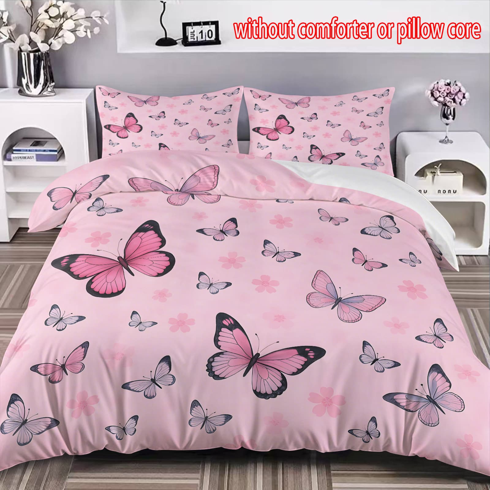 Pink Butterfly Temu Amazon AliExpress Factory Cross-border Three-piece Set 3D Digital Printed Duvet Cover Export Set