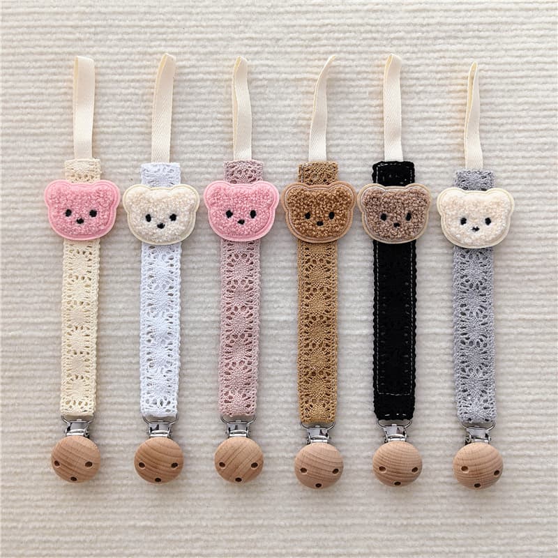 Korean-style Bear Lace Baby Pacifier Chain Beechwood Pacifier Clip Baby Teether Anti-Drop Chain Anti-Loss Strap