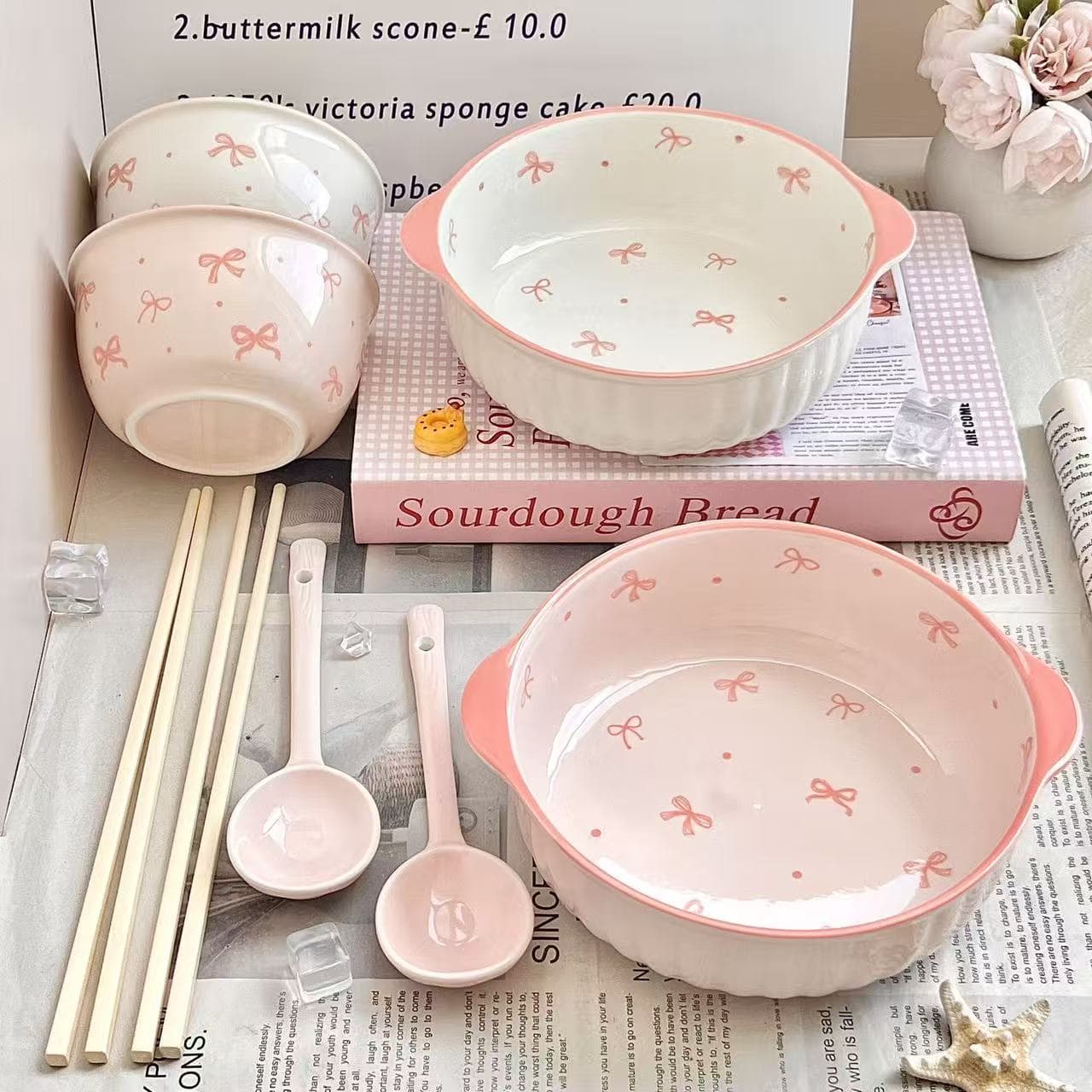 Girl's Heart Butterfly Ceramic Underglaze Color Set High Aesthetic Foam Box Packaging Instant Noodle Bowl Ceramic Tableware