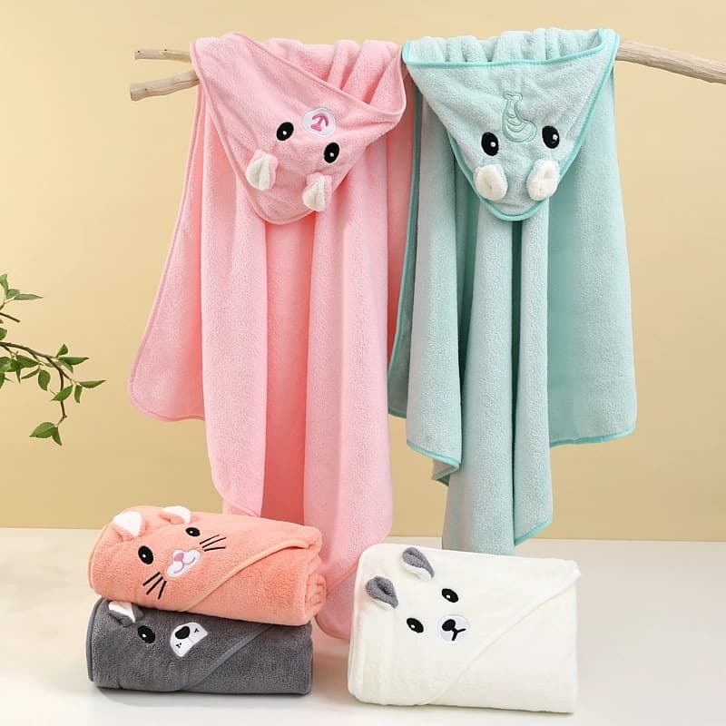 Cartoon Baby Cape Cloak, Mother and Baby Swaddle, Coral Fleece Soft Bath Hooded Infant Swaddle, Cross-border Exclusive