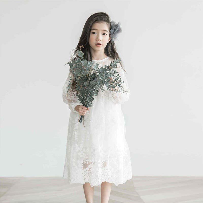 Girls Dress Summer Children's Skirt New Korean Style Lace Hollow Children's One-piece Skirt Medium and Large Children's Clothing Dropshipping