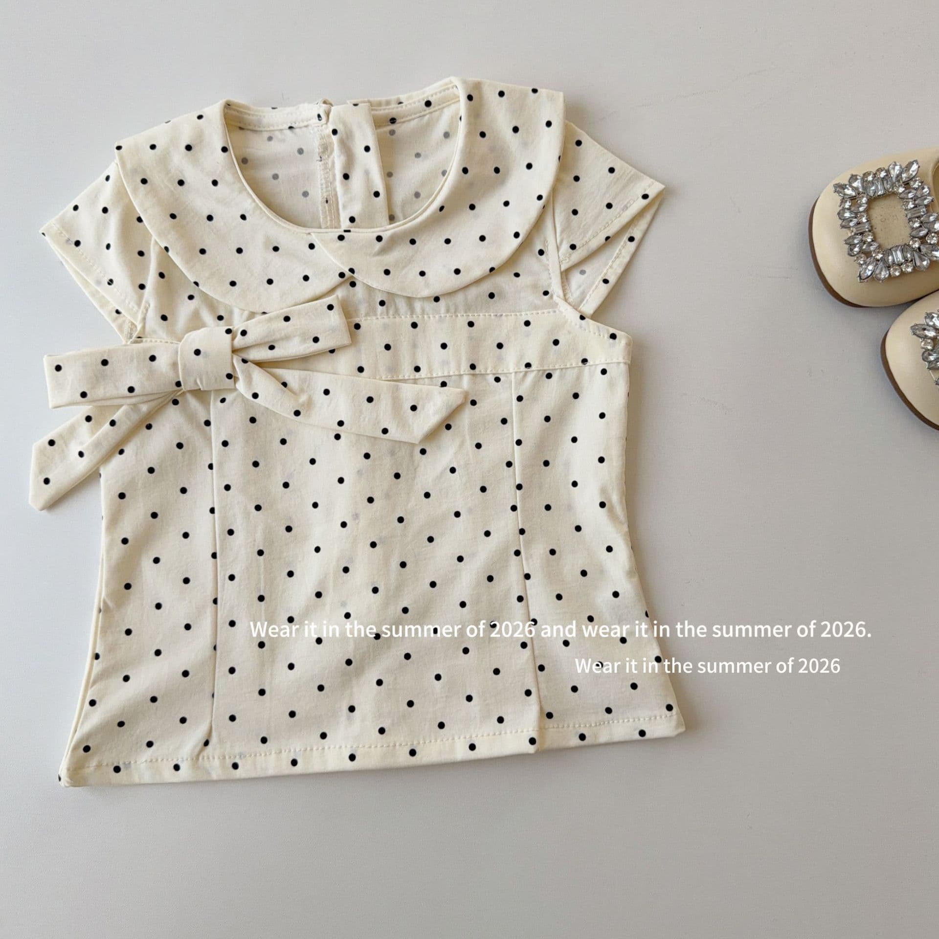 2026 New Summer Girls Fashion Polka Dot Peter Pan Collar Blouse