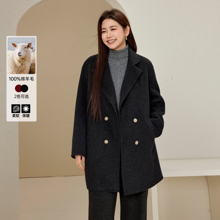 [Autumn and winter atmosphere full wool double-sided woolen coat] Slim and beautiful plus size women's new winter coat for fat mm