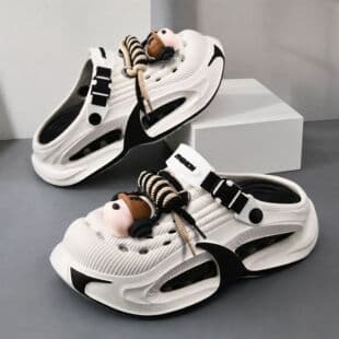 Fashionable Dog Ear Headphone Men's Sandals, Men's Hole Sandals, Men's Summer Outdoor Sports Two-Way Beach Shoes