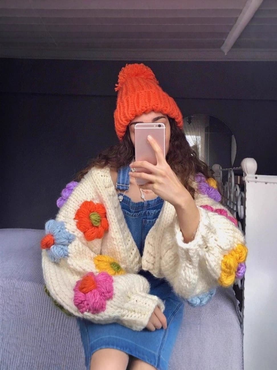 European Style Vintage 3D Floral Chunky Knit Women's Autumn Winter Handmade Crochet Coat Sweater