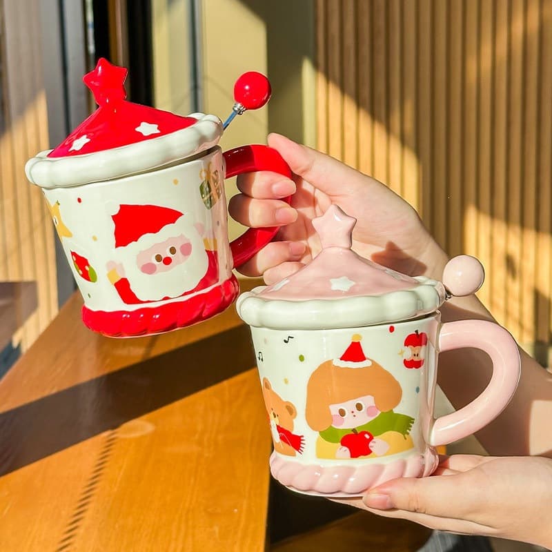 Cute Christmas gift for girlfriend, water cup, cute cartoon ceramic mug, practical souvenir gift box