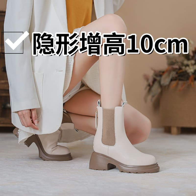 Chelsea Boots Women 2024 New Early Autumn Thick Sole Martin Boots Barrel Boots Height Increasing Women's Boots White Cigarette Boots