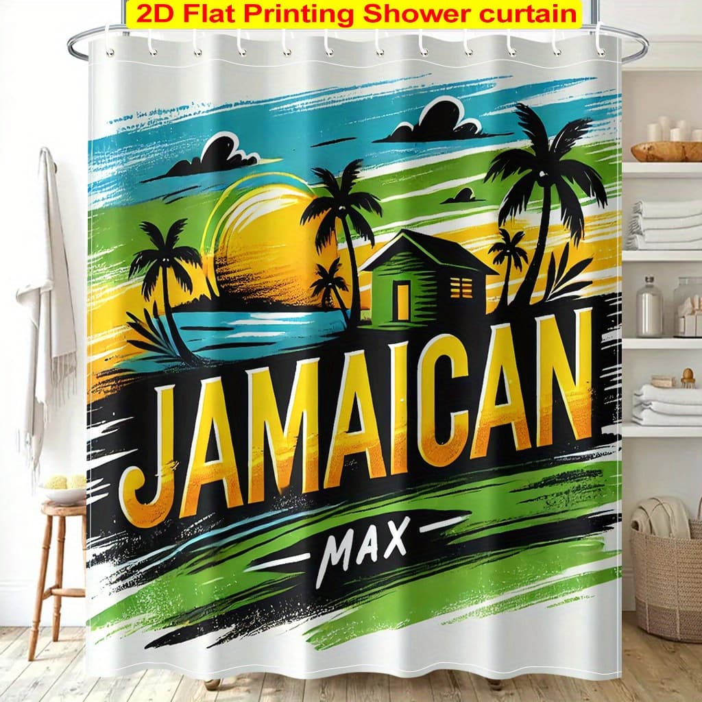 Cross-border Jamaican tropical palm leaf maple leaf colorful printed shower curtain bathroom shower curtain home bathroom decoration