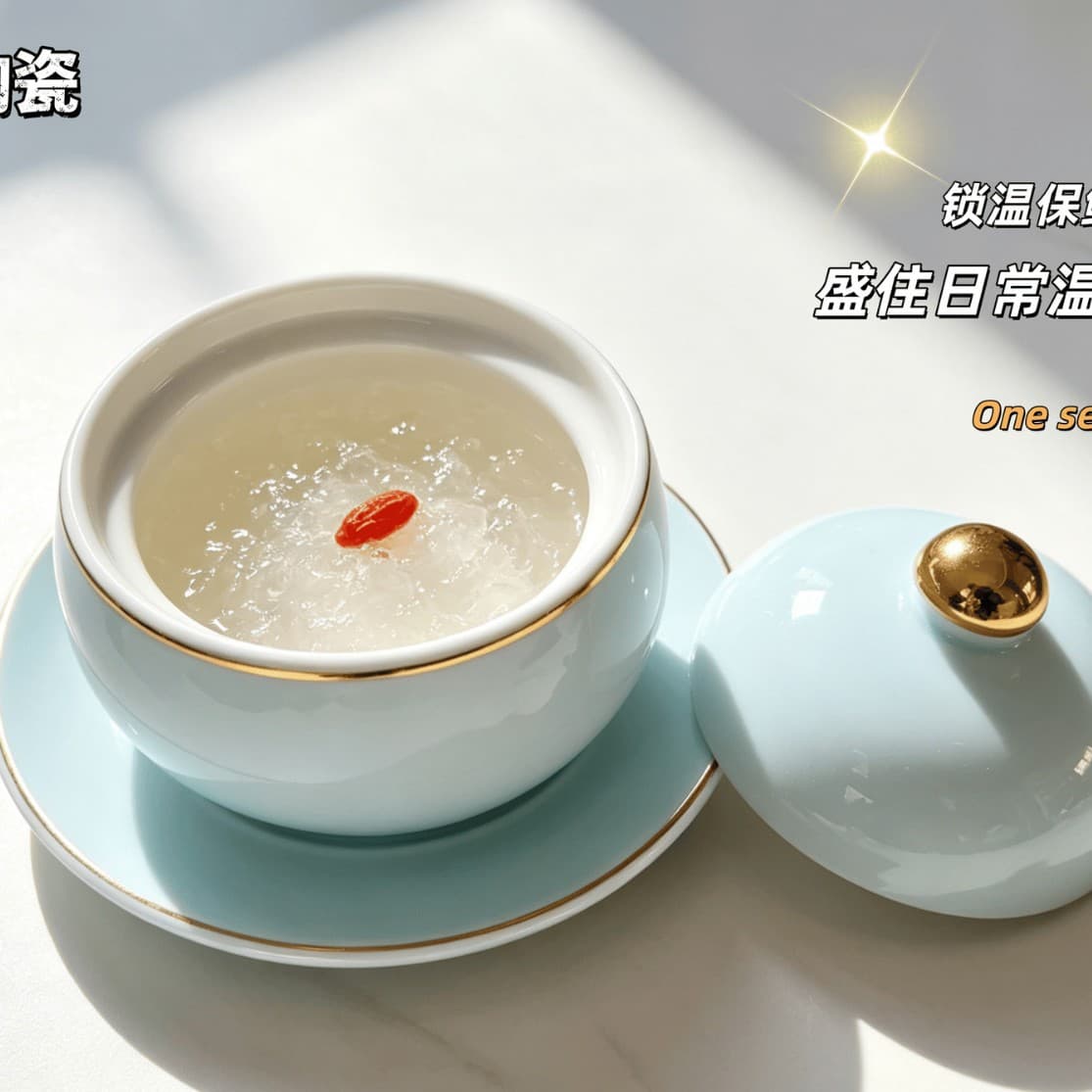 Hotel Restaurant Bird's Nest Stew Pot with Lid and Saucer, High-End Health-Preserving Tableware, Single-Serving Dessert Bowl for Home