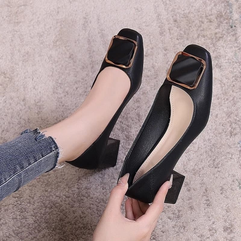 Square Toe Professional Work Pumps for Women Mid Heel 2026 Spring Autumn New Shallow Mouth French Chunky Heel High Heels
