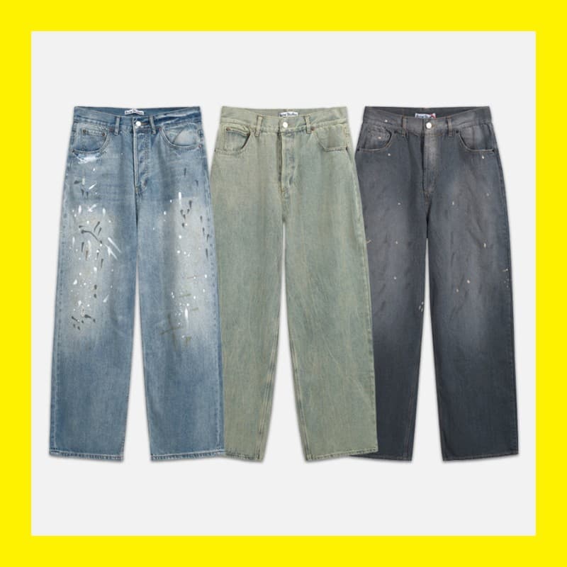 Cross-border Trendy Brand AC Hand-painted Splatter Ink Distressed Washed Vintage Loose Fit Unisex Casual Wide-leg Denim Pants