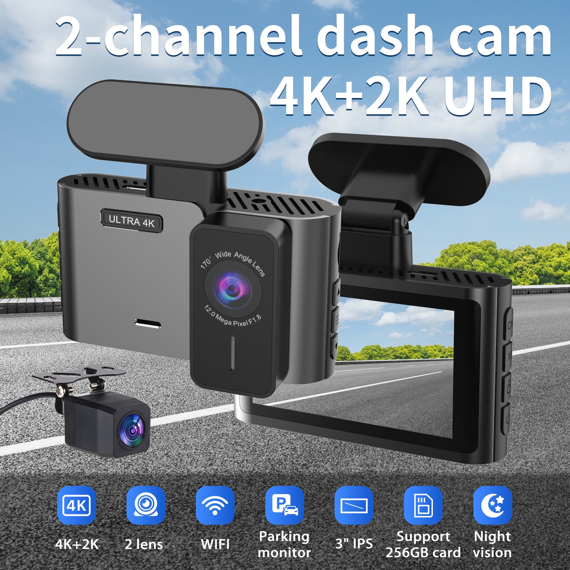 Cross-border new lipstick machine 4K ultra-high definition WiFi mobile phone interconnection GPS front and rear dual recording car driving recorder