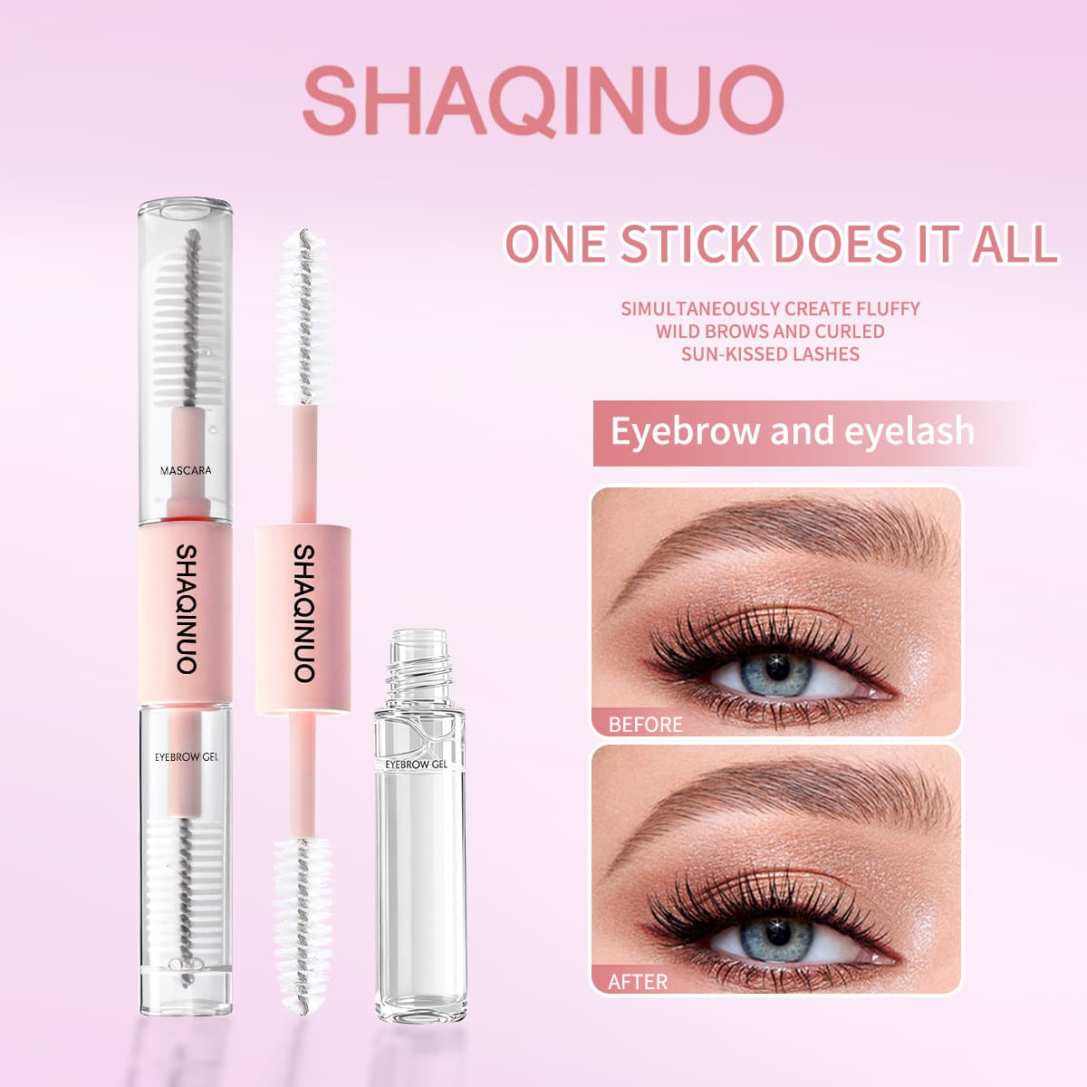 SHAQINUO Eyebrow Gel Mascara 2-in-1 Clear Transparent Wild Eyebrow Shaping Long-Lasting Styling Natural Brow Gel
