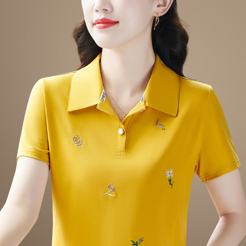 Cotton Long Sleeve T-Shirt for Women, Striped Polo Neck, Loose Fit, Slimming, Casual Top for Moms, Office Wear