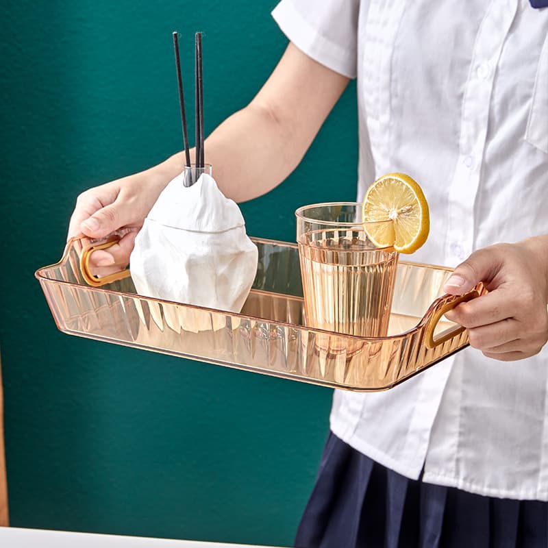 PET Luxury Commercial Rectangular Home Tea Cup Tray Fruit Tray Transparent Living Room Plastic Tray