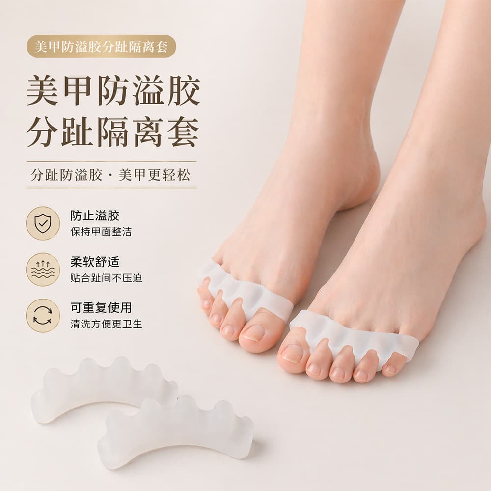 Nail art anti-overflow tool, toe separator, new toe overlap and eversion corrector, high elastic silicone five-toe separator