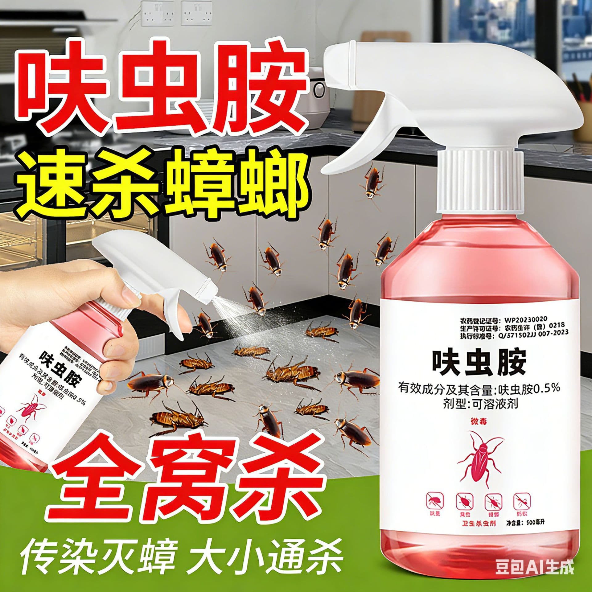 Indoor Cockroach Killer for Home Use, Non-Toxic Whole Nest Elimination, Flea Repellent with Dinotefuran