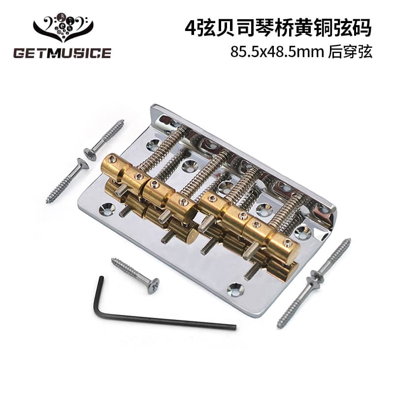 4-String Electric Bass Fixed Bridge Brass String Saddles Rear-Stringing 85.5*48.5mm Copper Bridge Tailpiece