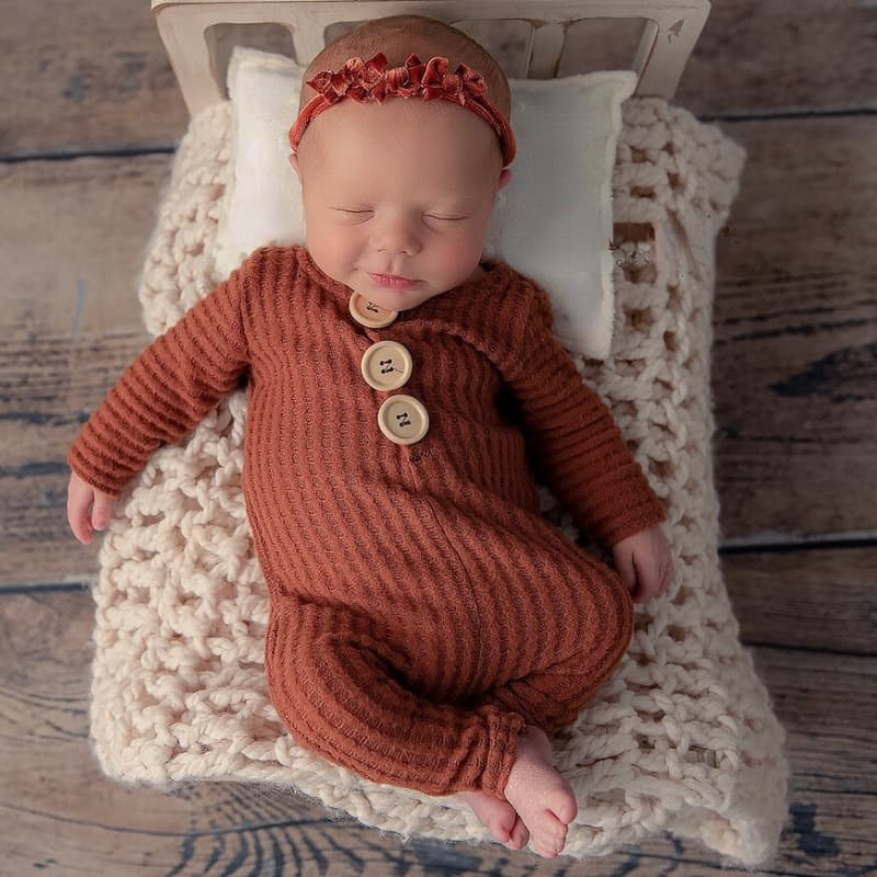Cross-Border Newborn Photography Outfit Baby Knit Footed Romper Reversible Two-Way Wear European and American Baby Photography Clothing