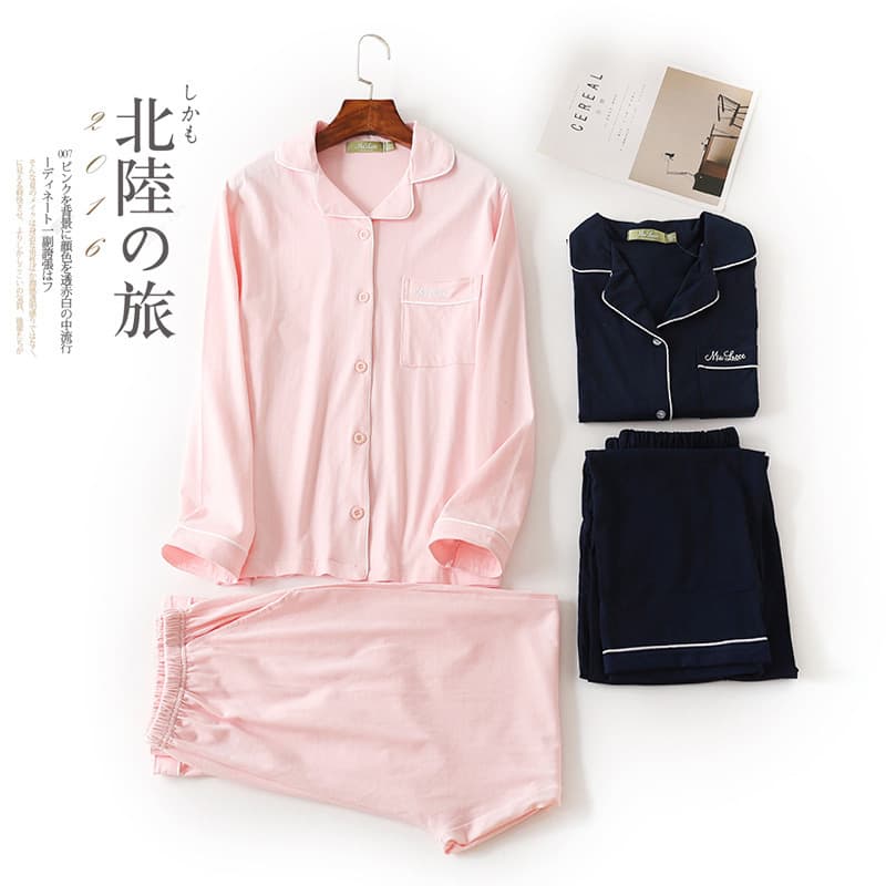 Long Sleeve Long Pants Women's Knitted Cotton Homewear Set Solid Color Loose Pajamas Women Autumn Winter