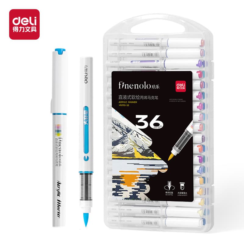 Deli HM119-36_PP Boxed Direct-Liquid Acrylic Markers for Soft Painting (Mixed) (36 Colors/Box)